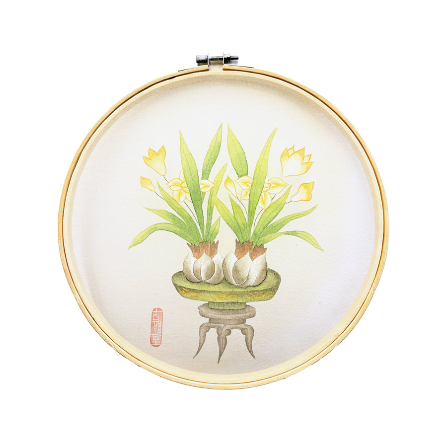 Daffodils – Traditional Korean Minhwa in Embroidery Hoop(10-inches)
