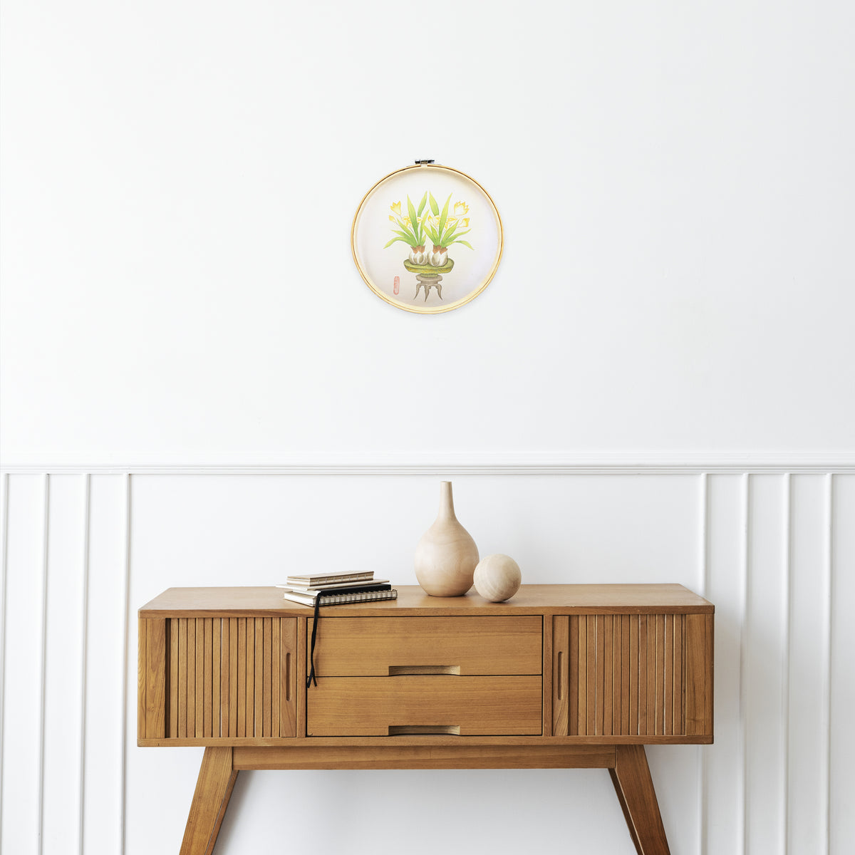 Daffodils – Traditional Korean Minhwa in Embroidery Hoop(10-inches)