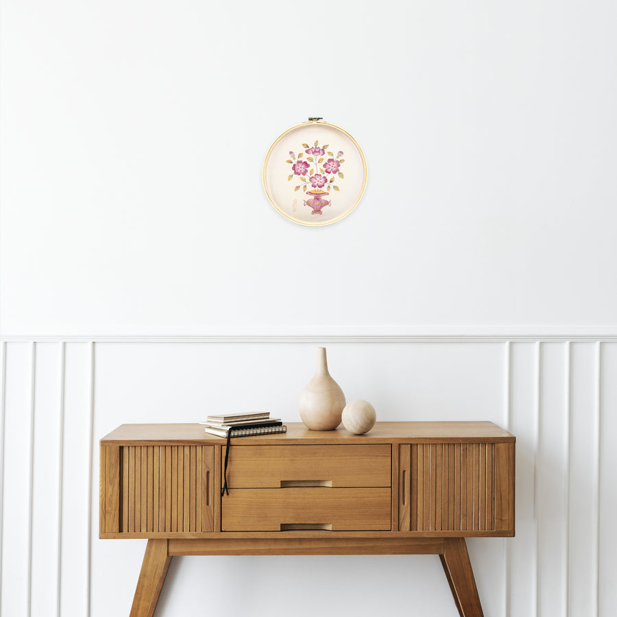 Peony Harmony – Traditional Korean Minhwa Painting in Embroidery Hoop(10-inches)
