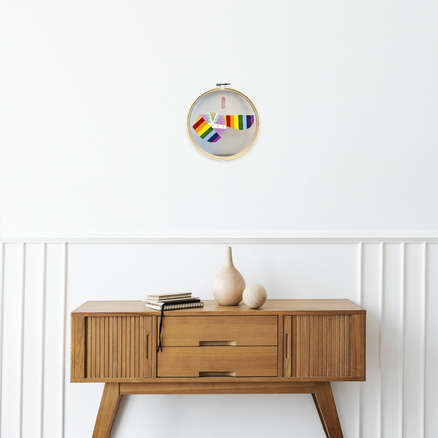 Rainbow Hanbok – Modern Minhwa Painting in Embroidery Hoop Frame(8-inches)