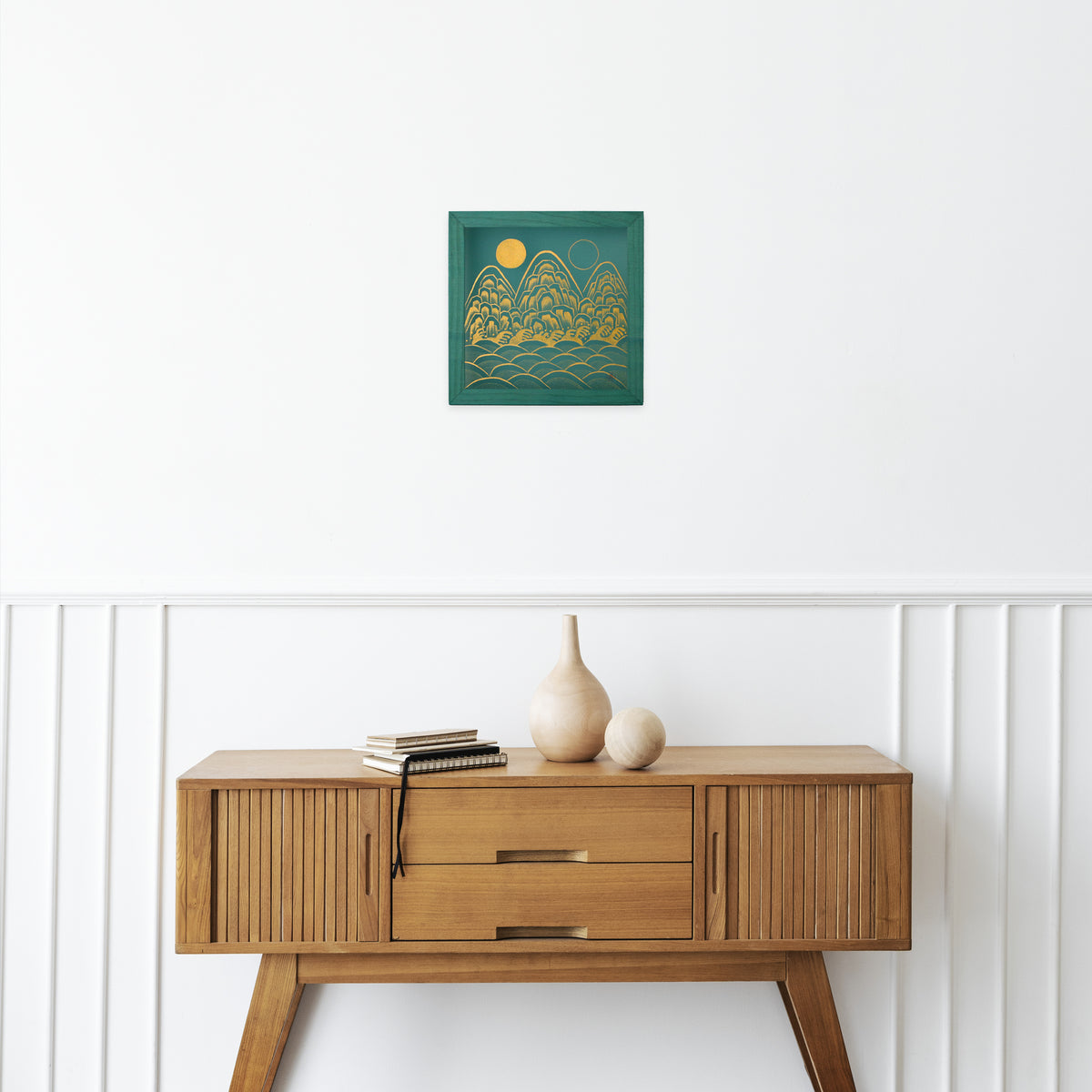 Handmade Korean Silk Painting | Ilwol Obongdo | Traditional Minhwa Sun Moon Five Peaks Art | 9x9 Inch Natural Pigment Decor