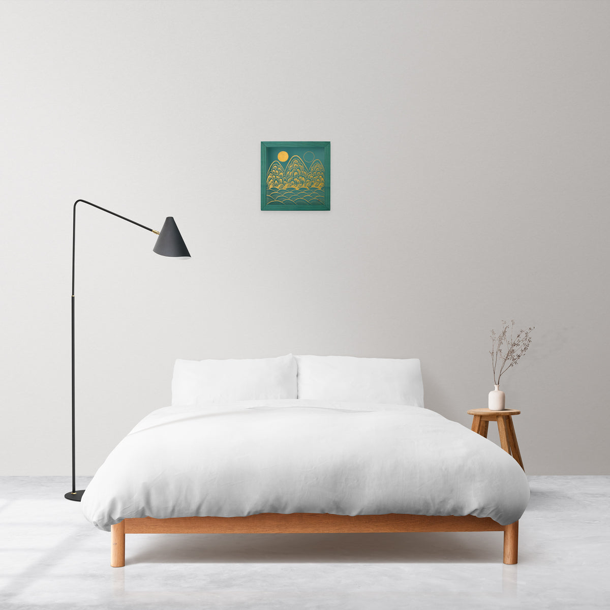 Handmade Korean Silk Painting | Ilwol Obongdo | Traditional Minhwa Sun Moon Five Peaks Art | 9x9 Inch Natural Pigment Decor