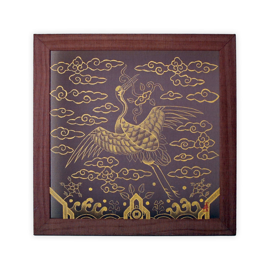 Korean Traditional Crane Painting | Silk Handcrafted Minhwa Wall Art | Natural Pigment Artwork