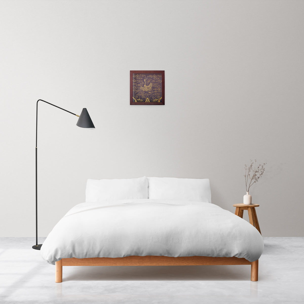 Korean Traditional Crane Painting | Silk Handcrafted Minhwa Wall Art | Natural Pigment Artwork