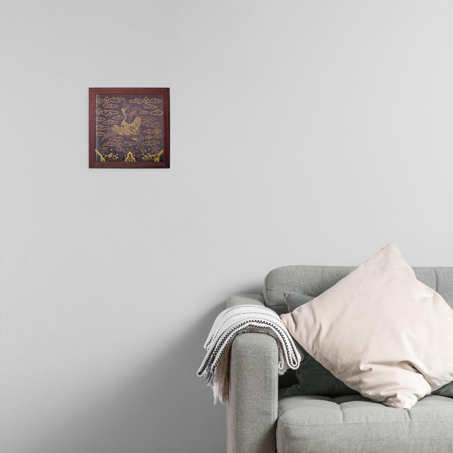 Korean Traditional Crane Painting | Silk Handcrafted Minhwa Wall Art | Natural Pigment Artwork