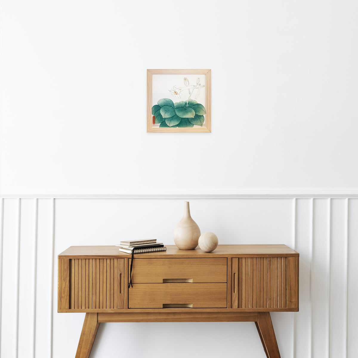 Silent Bloom – Traditional Korean Flower Painting on Silk with Natural Wood Frame