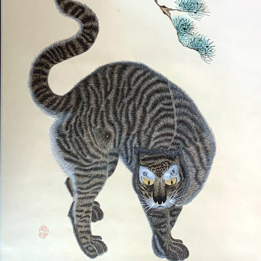 A Roaring Touch of Korean traditional silk scroll(Tiger)