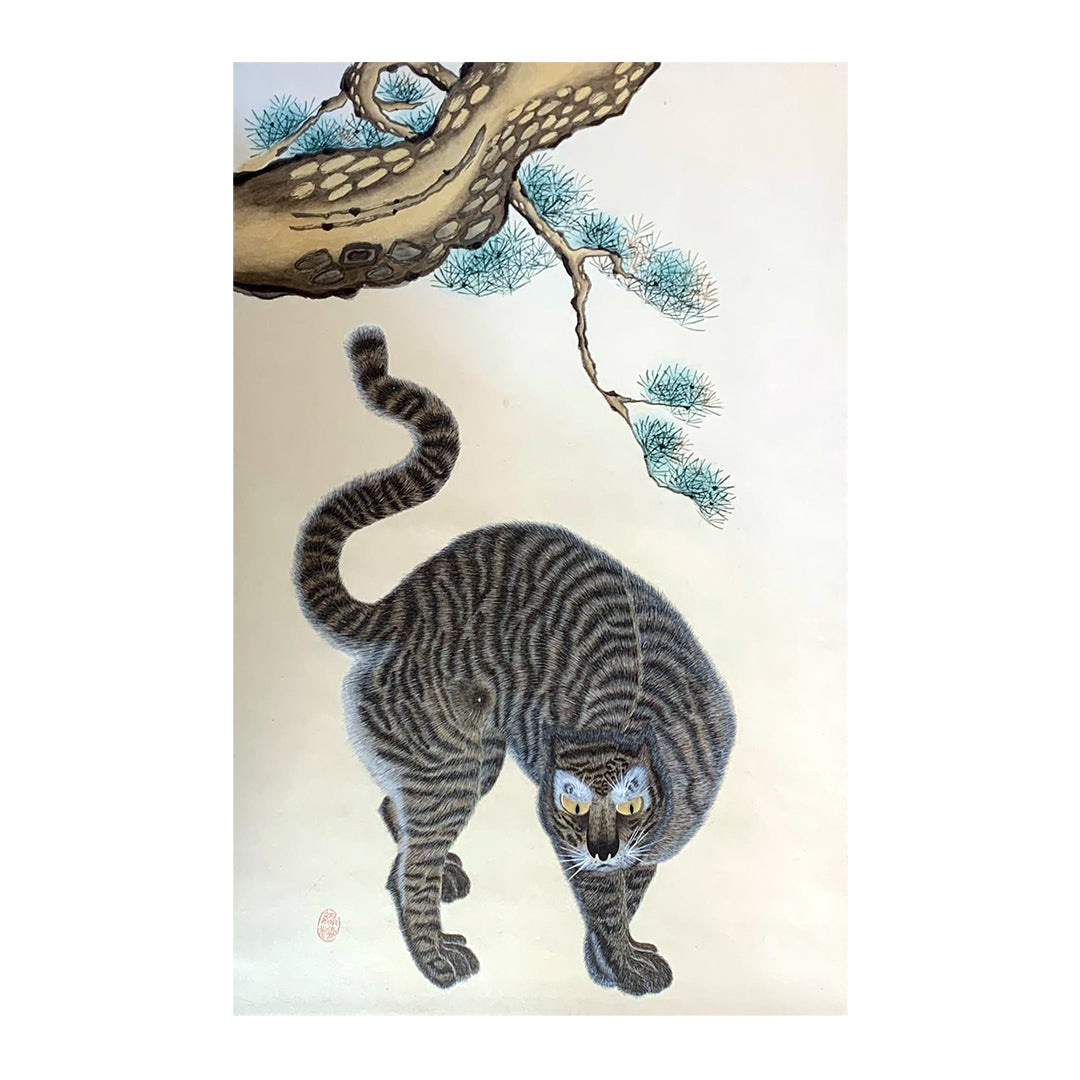 A Roaring Touch of Korean traditional silk scroll(Tiger)