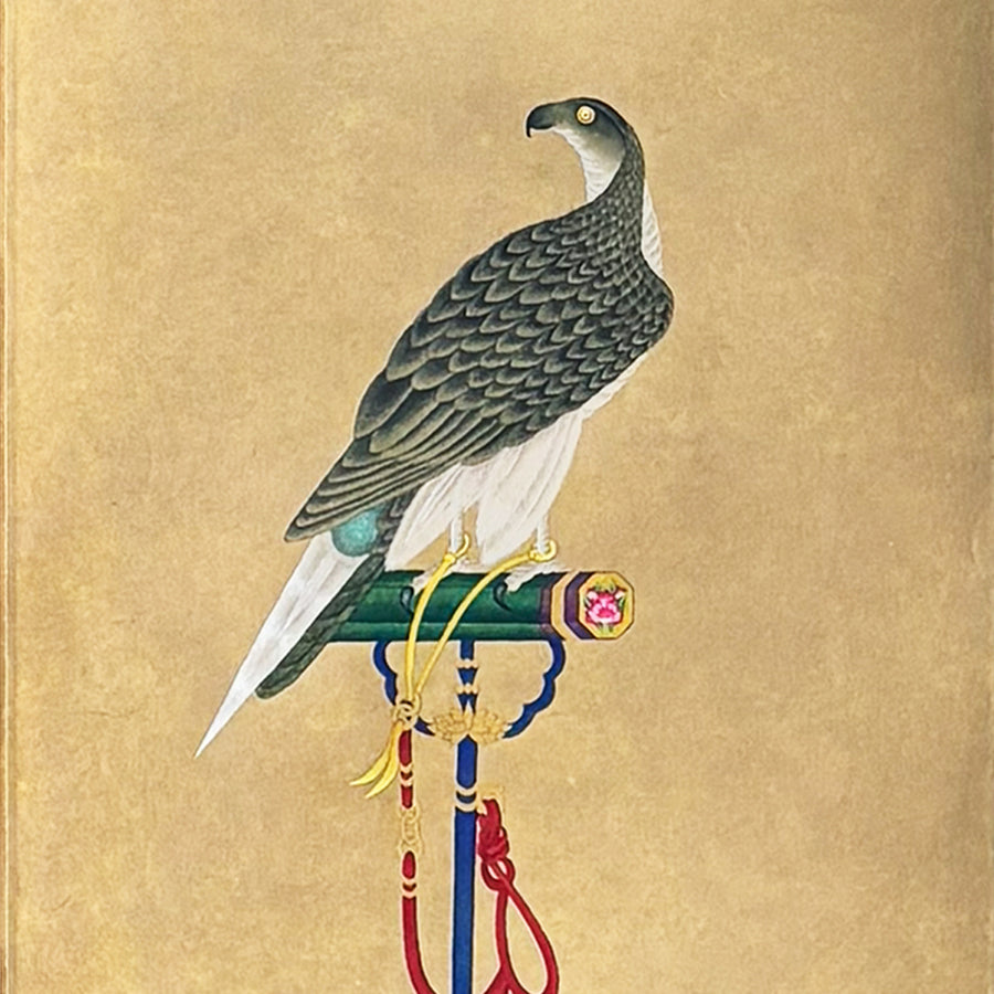 Hawk on a Perch – Korean traditional silk scroll (Gaeungdo)