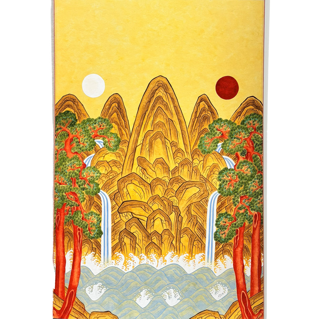 Five Peaks of the Sun & Moon – Korean traditional silk scroll (Ilwol Obongdo)