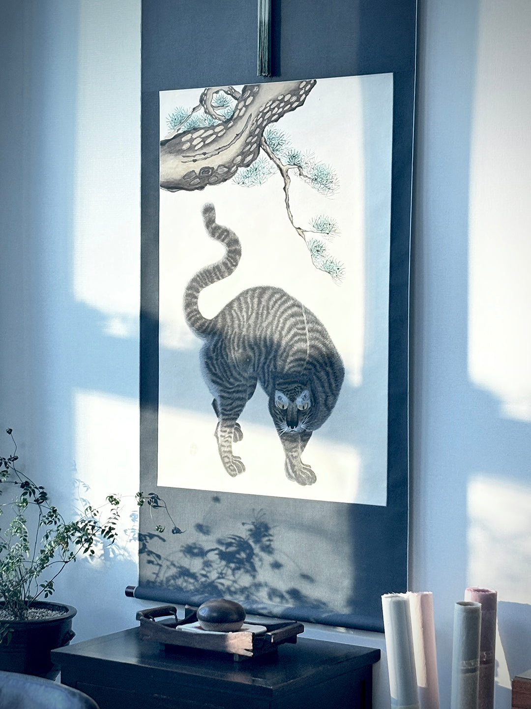 A Roaring Touch of Korean traditional silk scroll(Tiger)